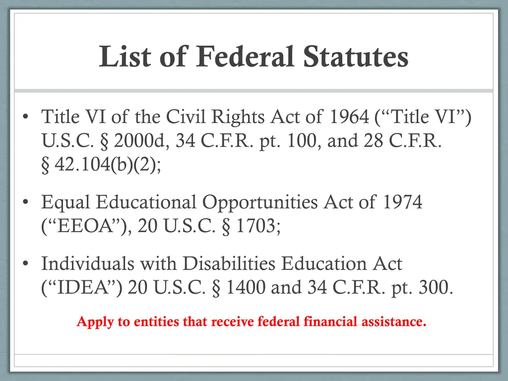 list of federal statutes