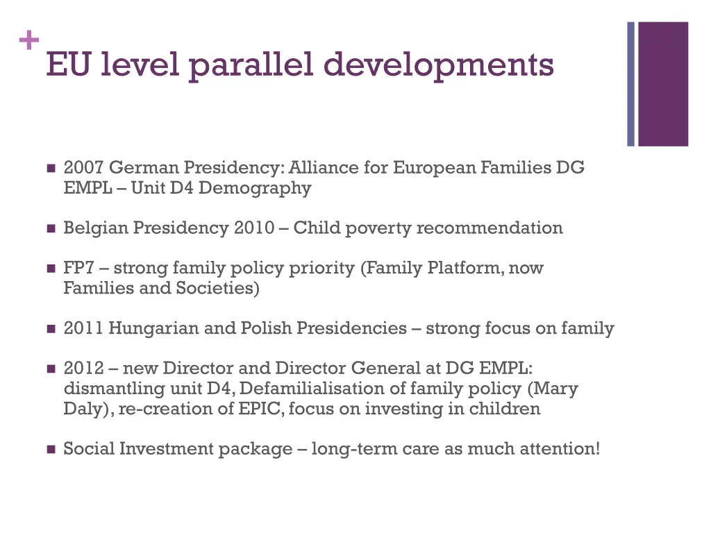 eu level parallel developments