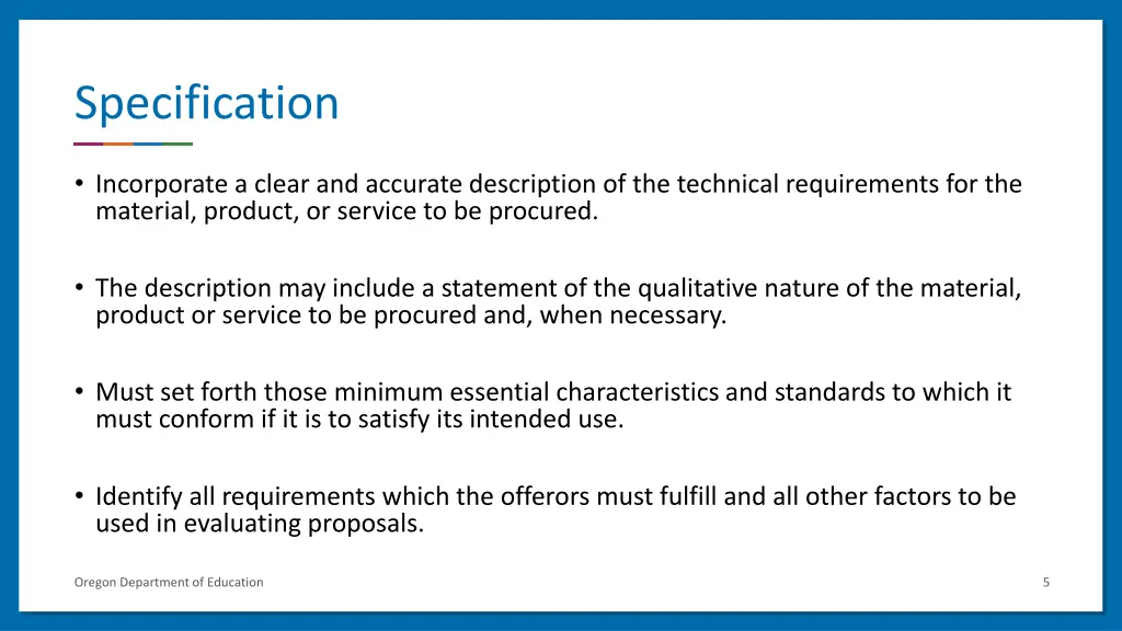 specification