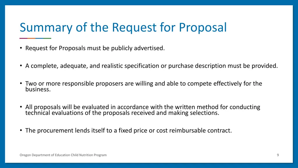 summary of the request for proposal