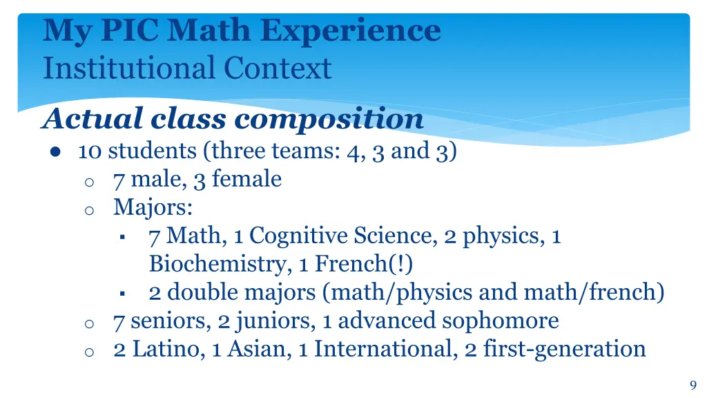 my pic math experience institutional context 3