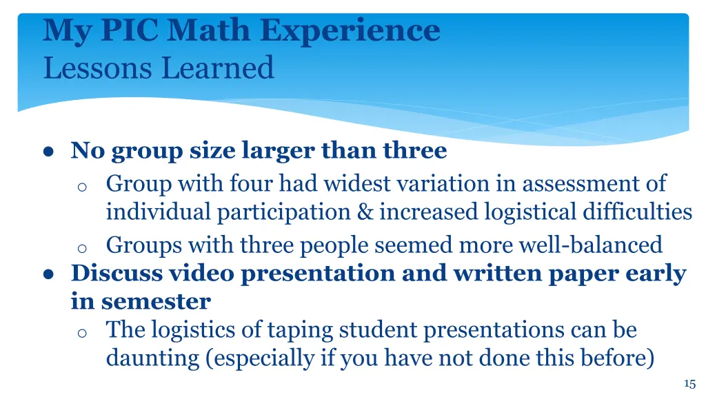 my pic math experience lessons learned