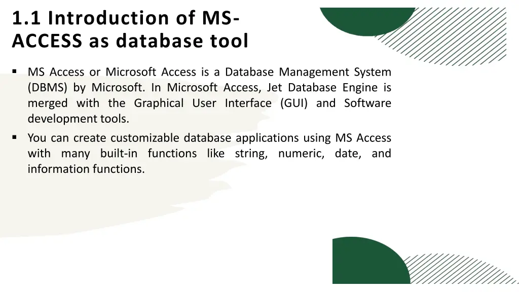 1 1 introduction of ms access as database tool