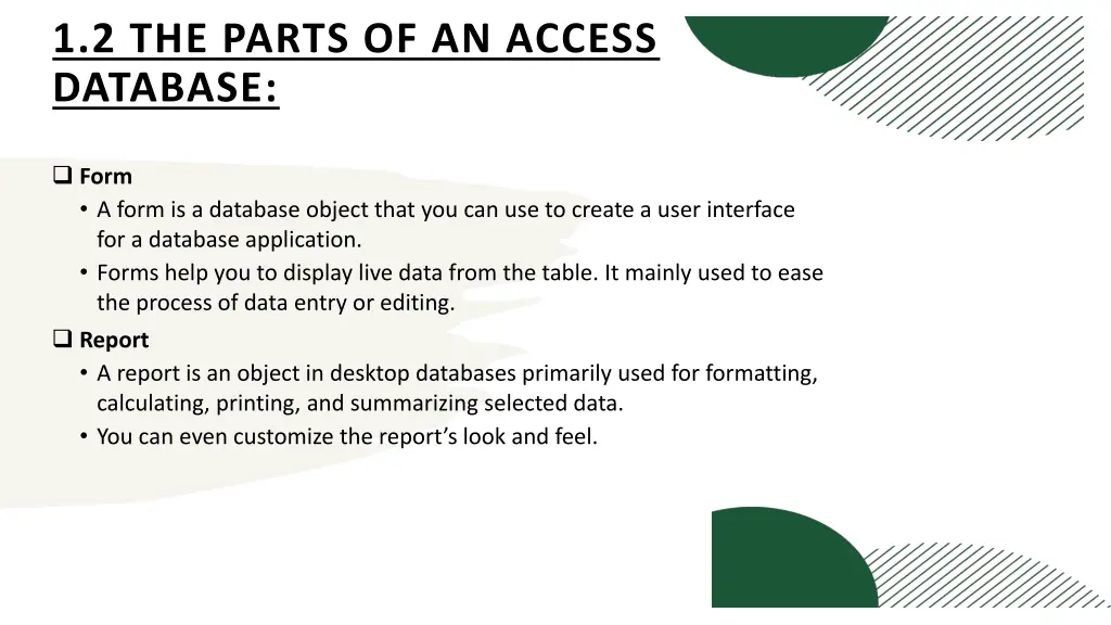 1 2 the parts of an access database 1