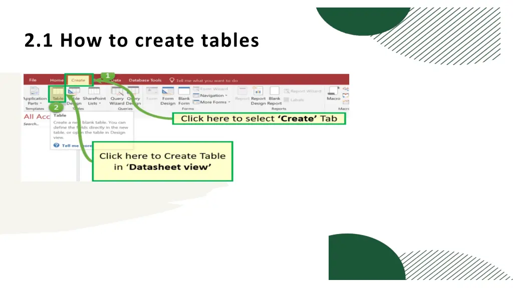2 1 how to create tables