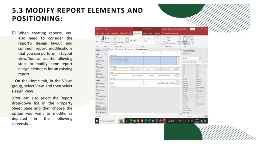 5 3 modify report elements and positioning