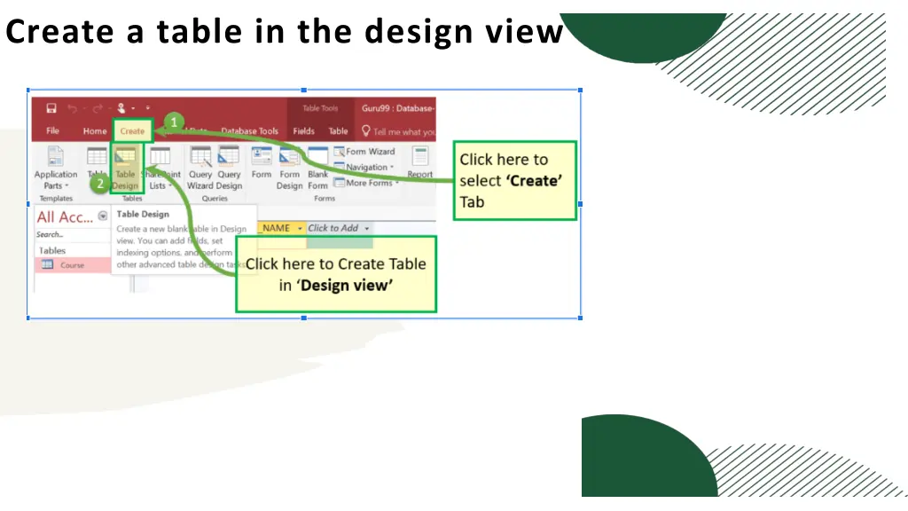 create a table in the design view