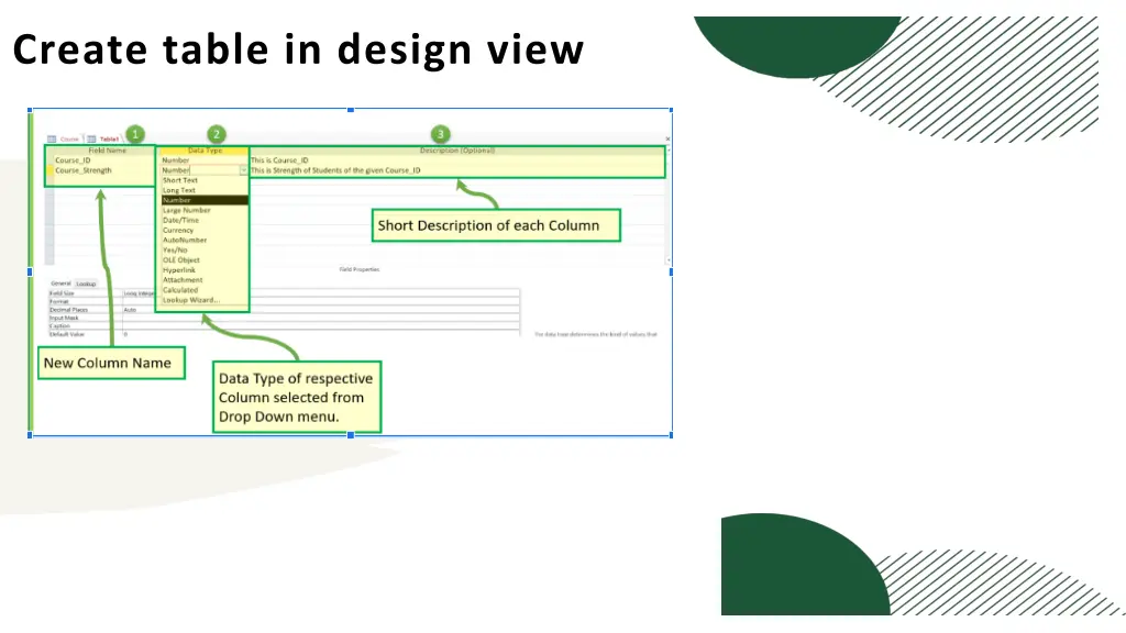 create table in design view