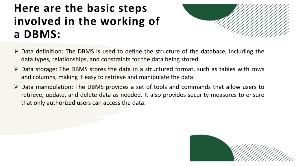 here are the basic steps involved in the working