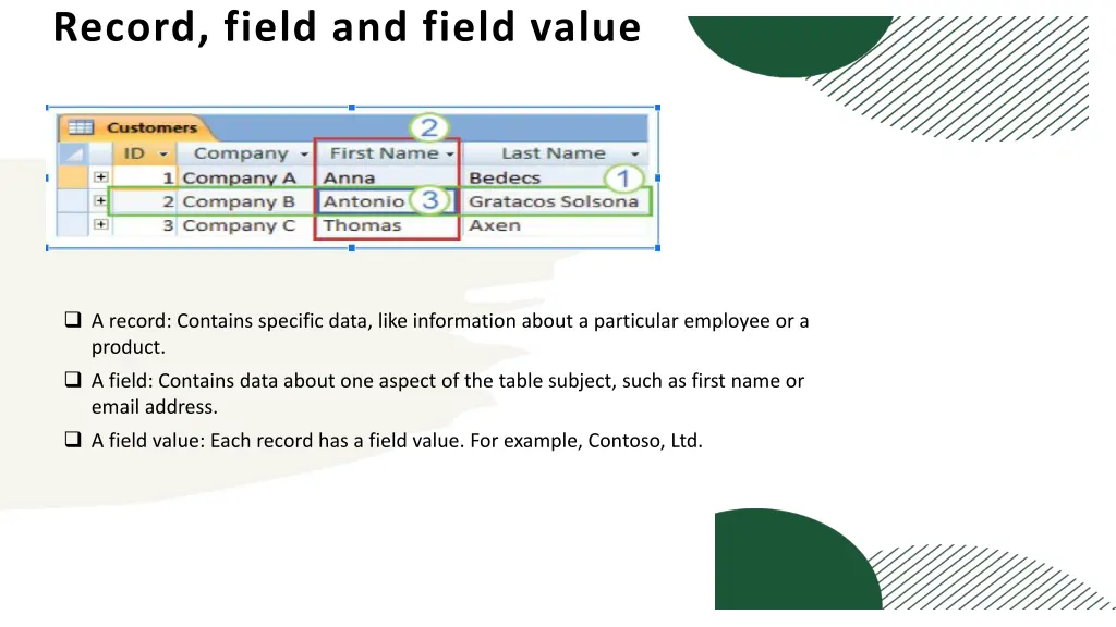 record field and field value