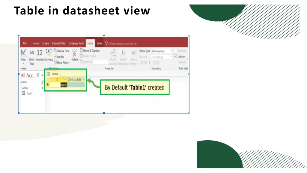 table in datasheet view