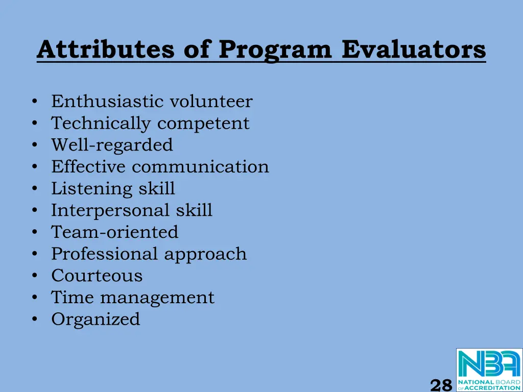 attributes of program evaluators