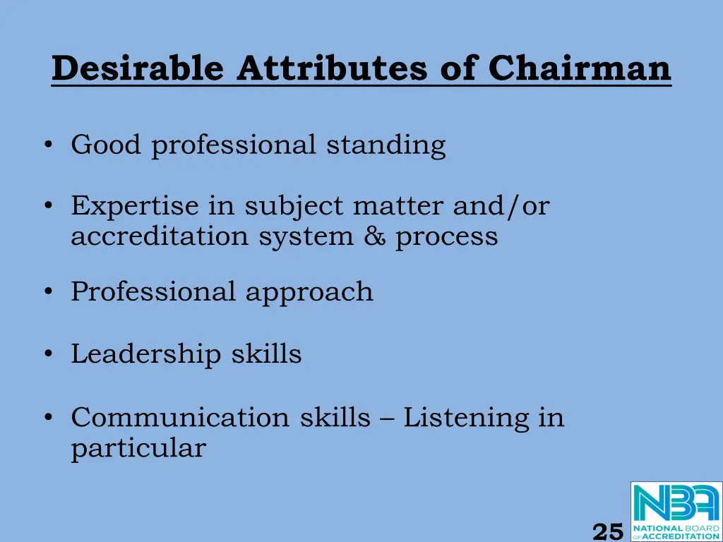 desirable attributes of chairman