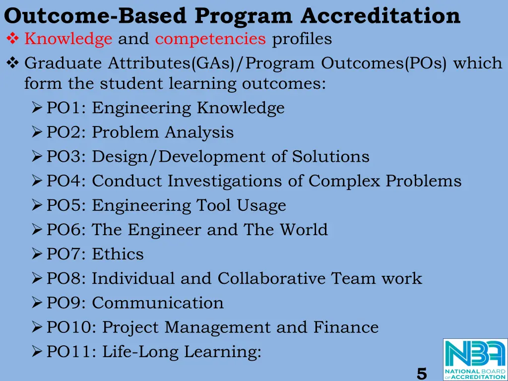 outcome based program accreditation knowledge