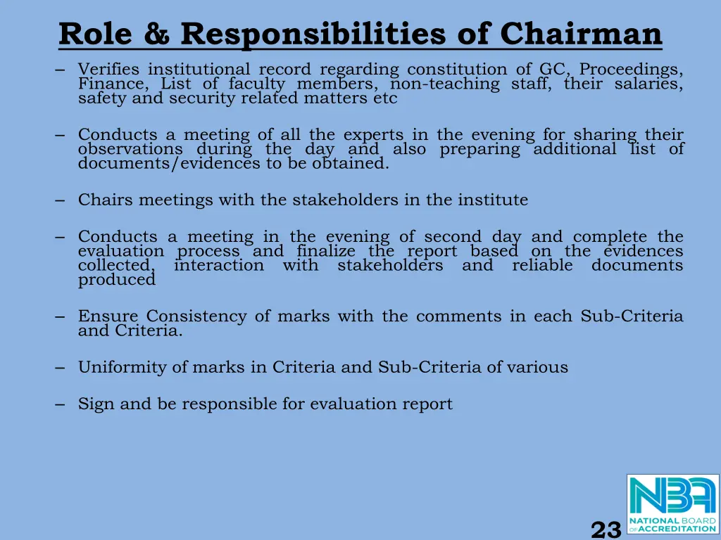 role responsibilities of chairman 1