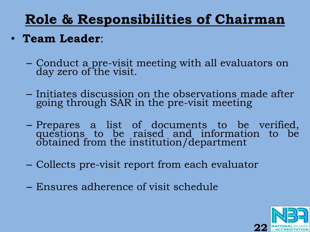 role responsibilities of chairman team leader