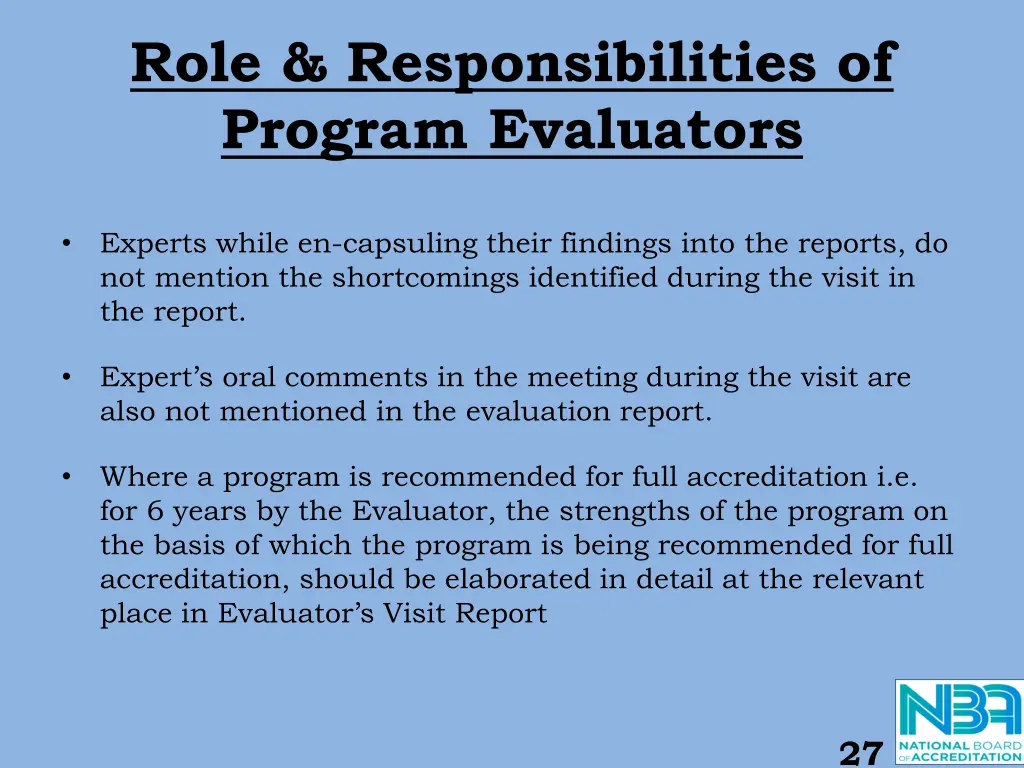 role responsibilities of program evaluators 1