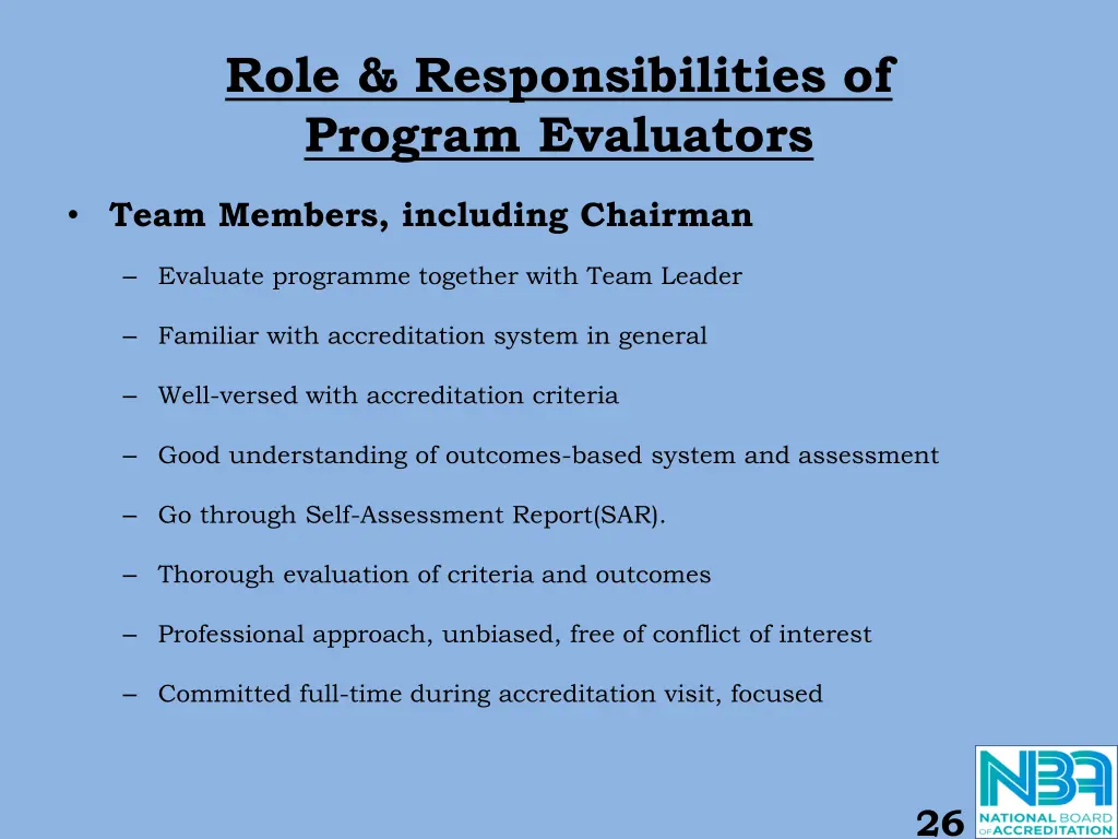 role responsibilities of program evaluators