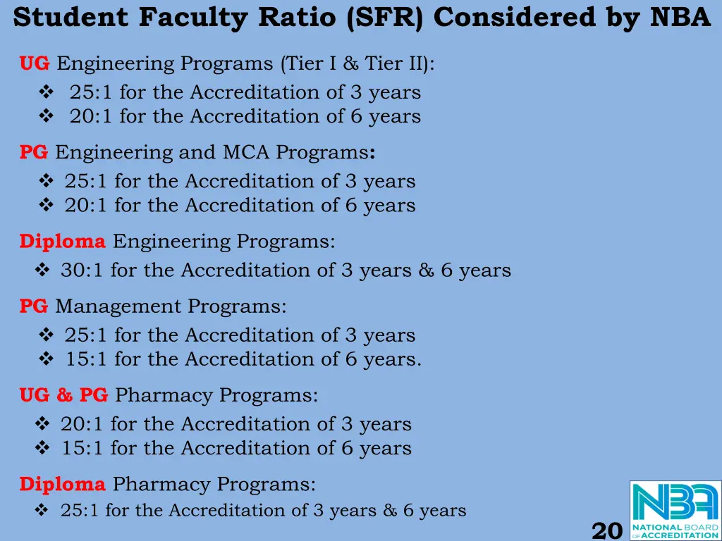 student faculty ratio sfr considered by nba