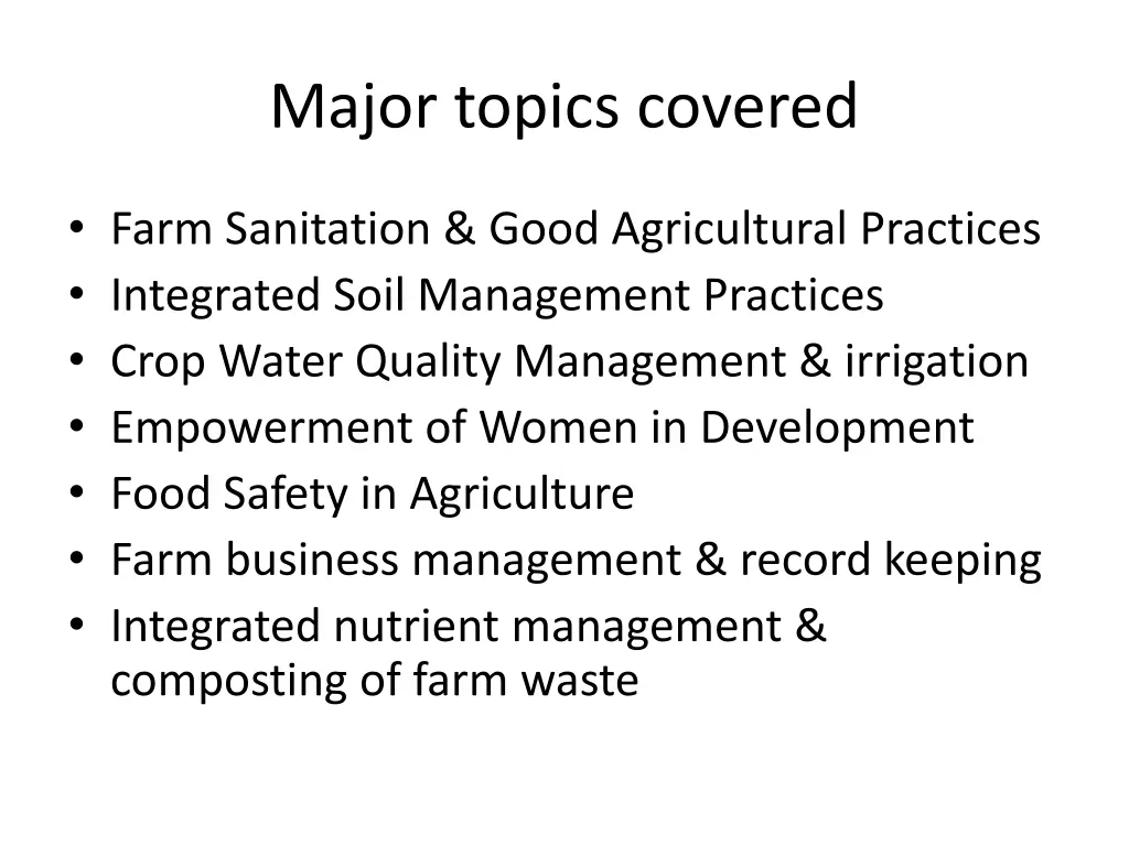 major topics covered