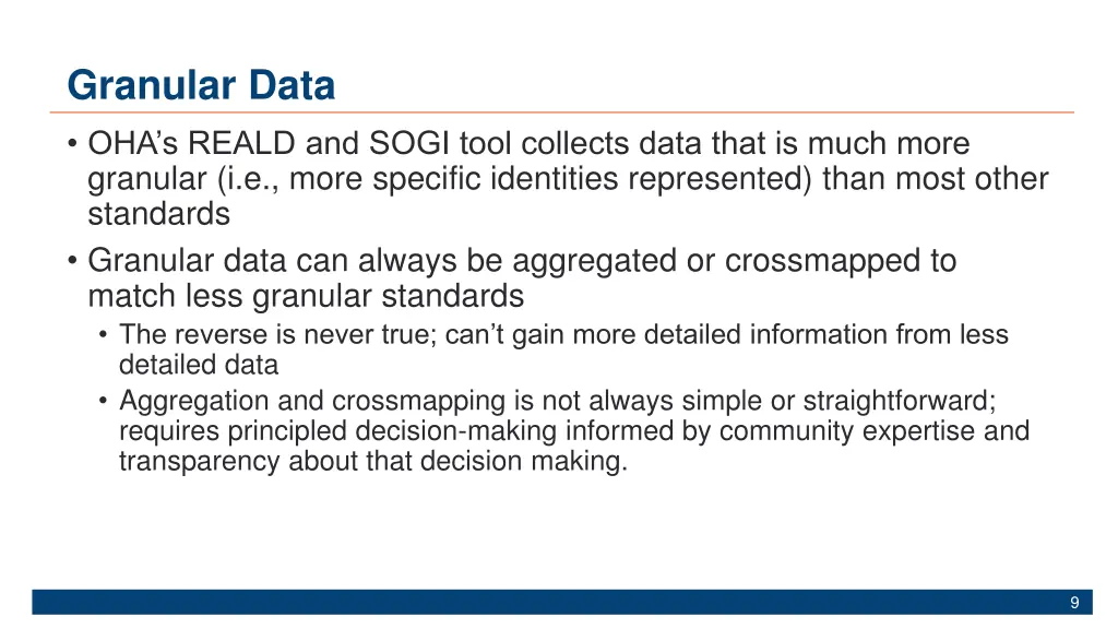 granular data oha s reald and sogi tool collects