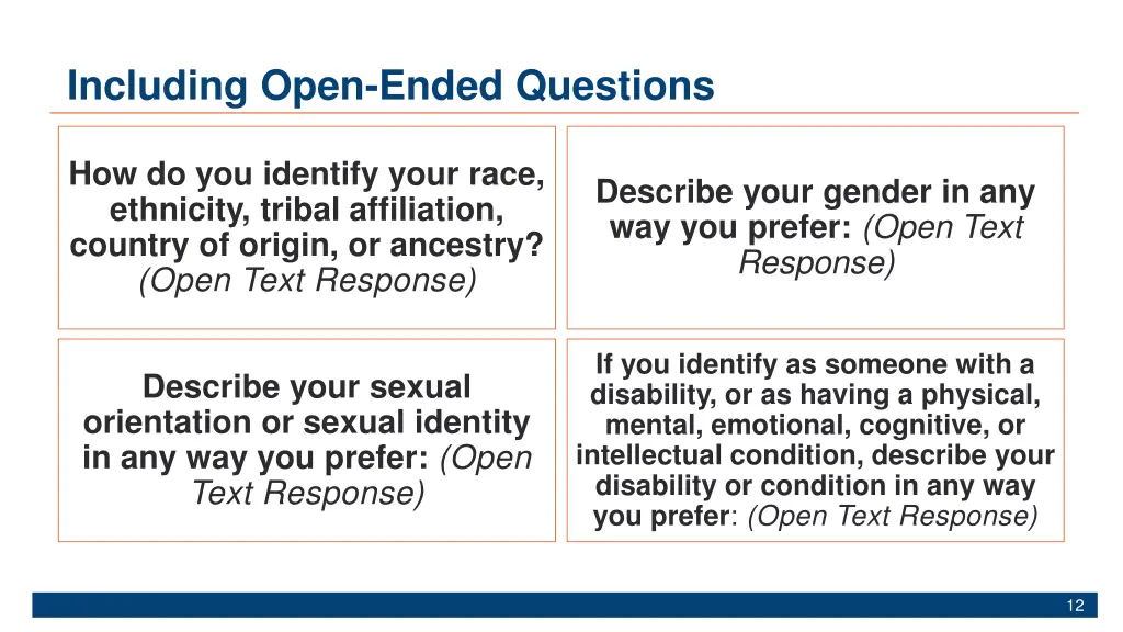 including open ended questions