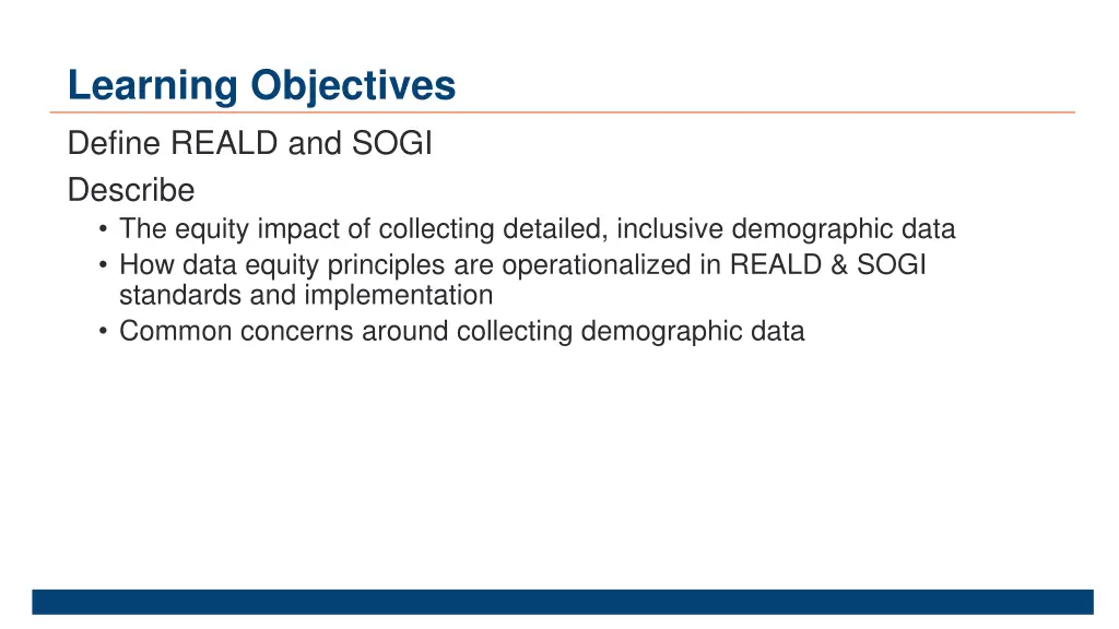learning objectives define reald and sogi