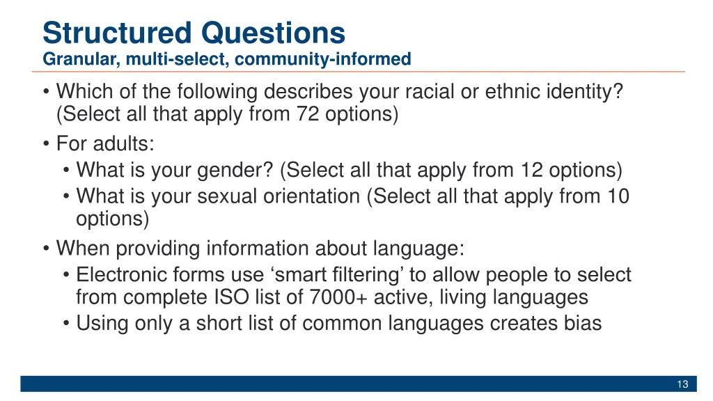 structured questions granular multi select