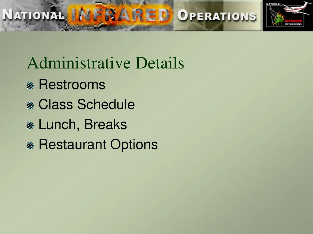 administrative details restrooms class schedule