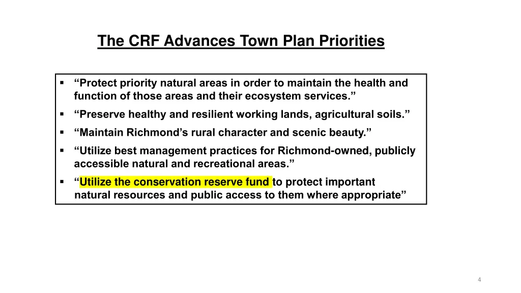 the crf advances town plan priorities