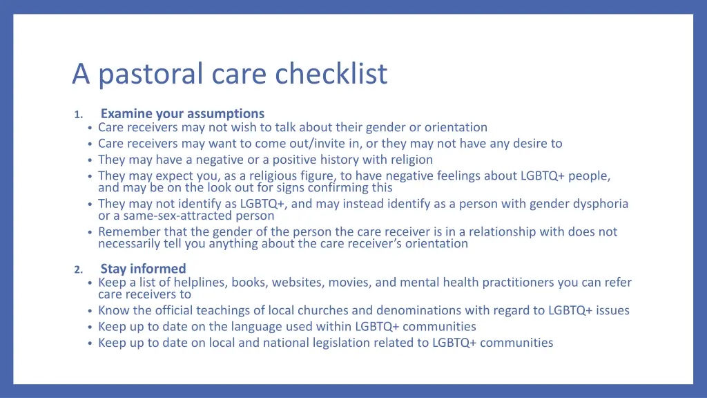 a pastoral care checklist