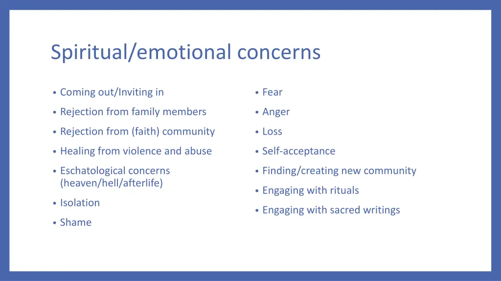 spiritual emotional concerns