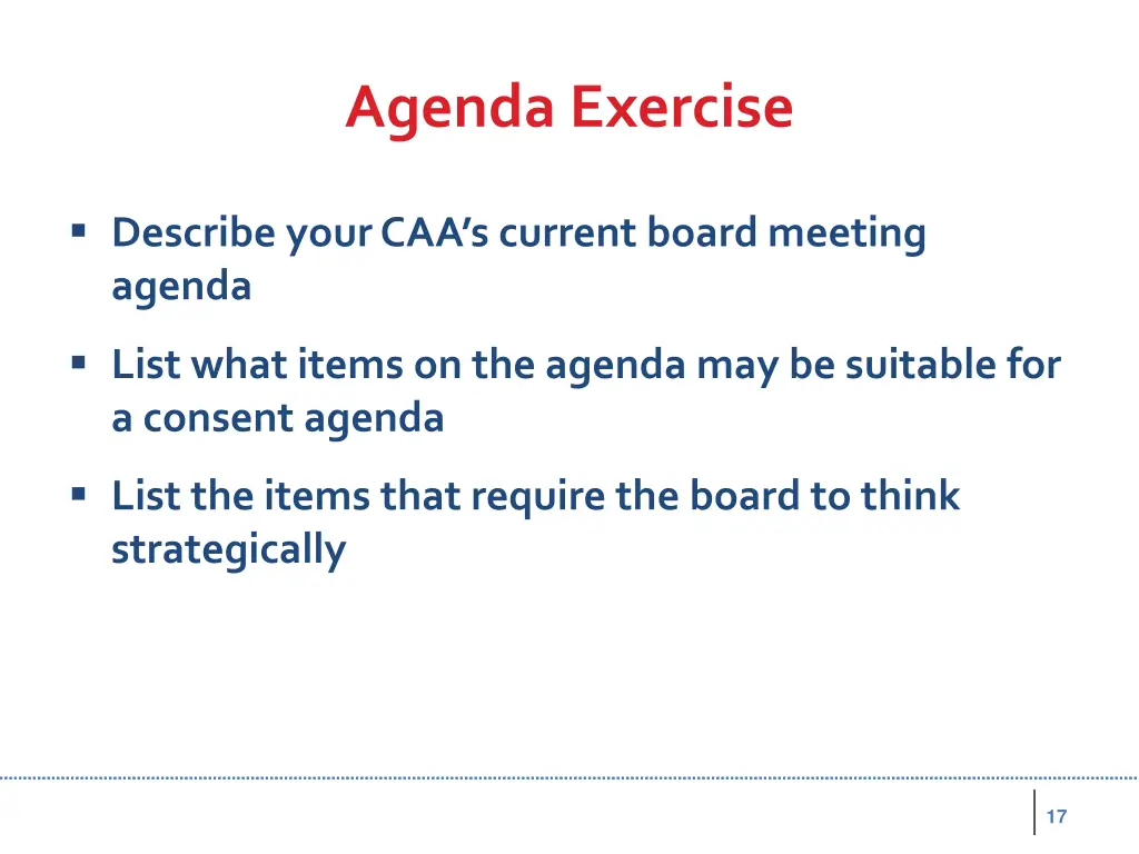 agenda exercise