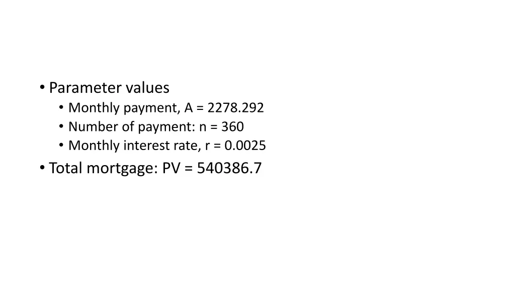 parameter values monthly payment a 2278