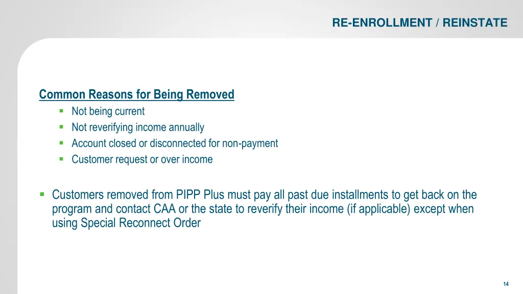 re enrollment reinstate