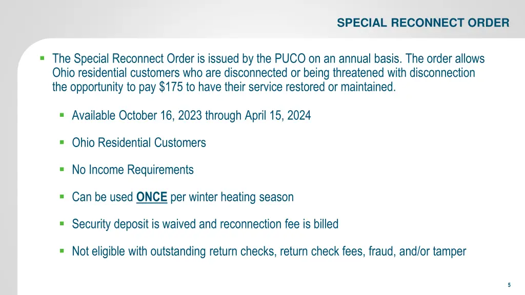 special reconnect order