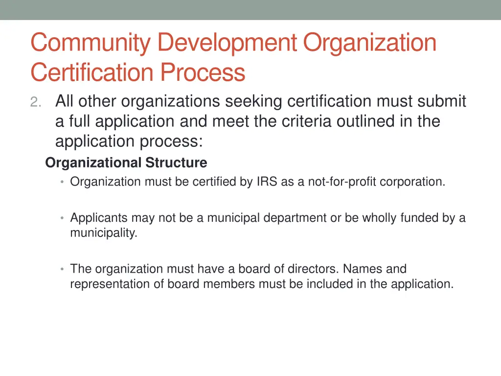 community development organization certification 1