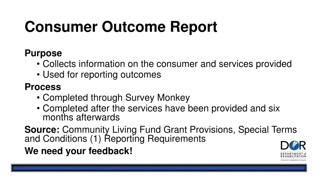 consumer outcome report