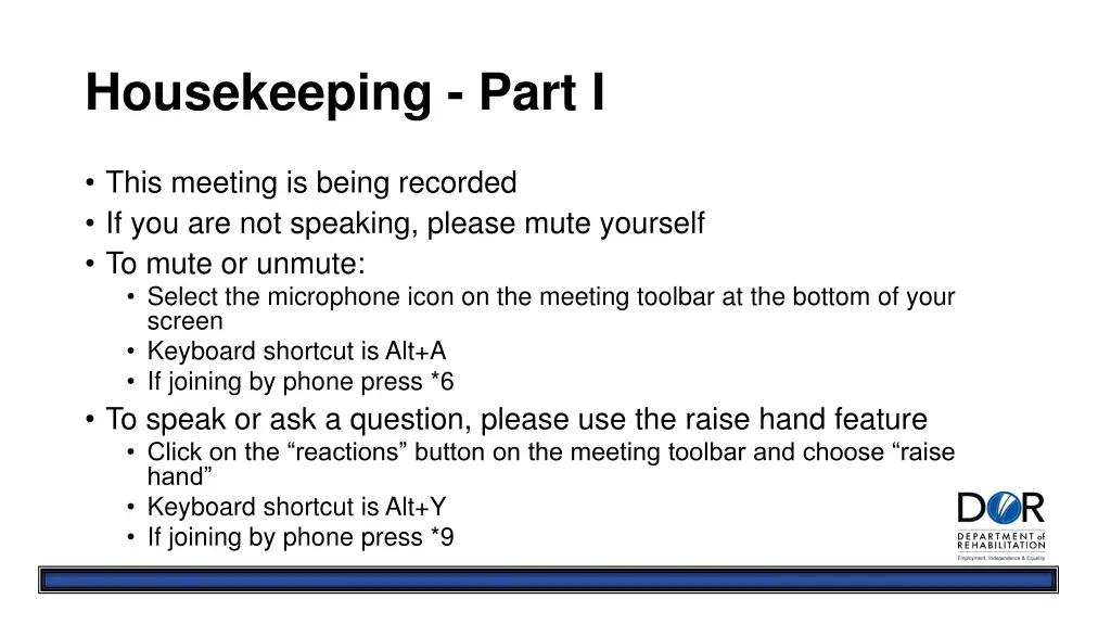 housekeeping part i