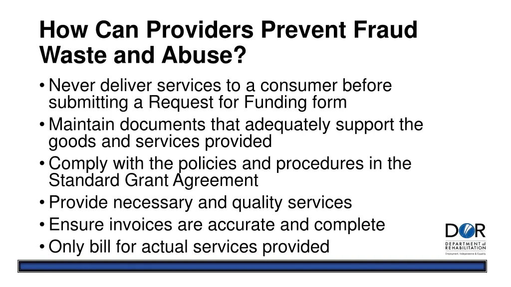 how can providers prevent fraud waste and abuse
