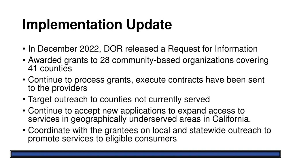 implementation update