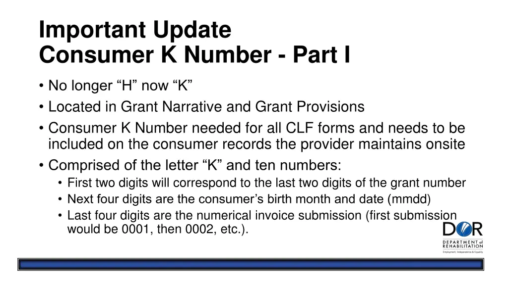 important update consumer k number part i