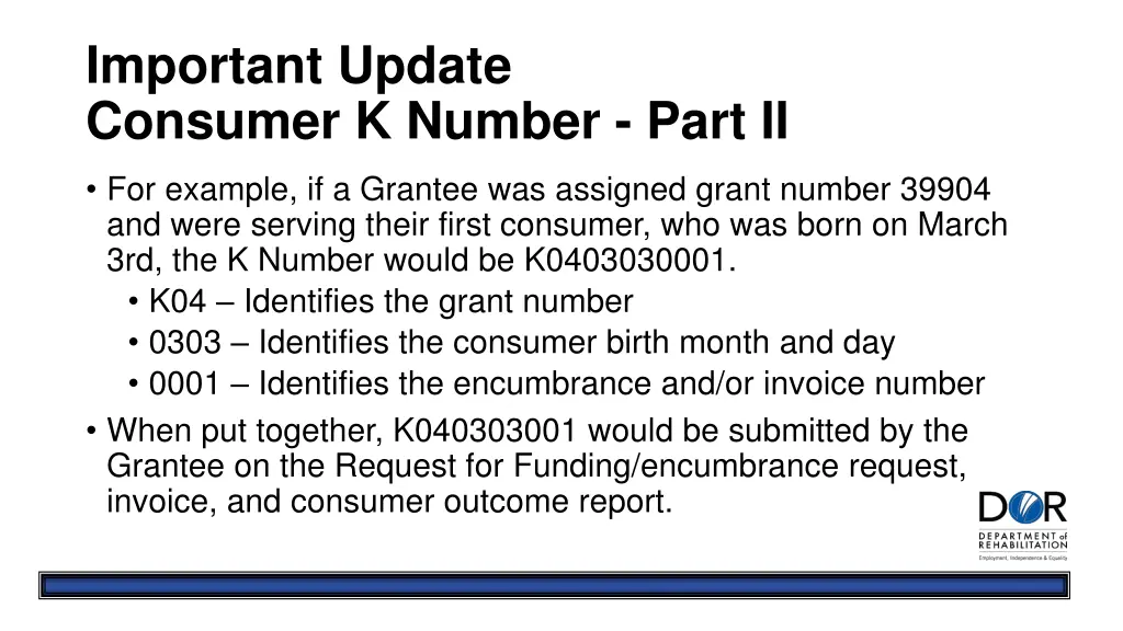 important update consumer k number part ii