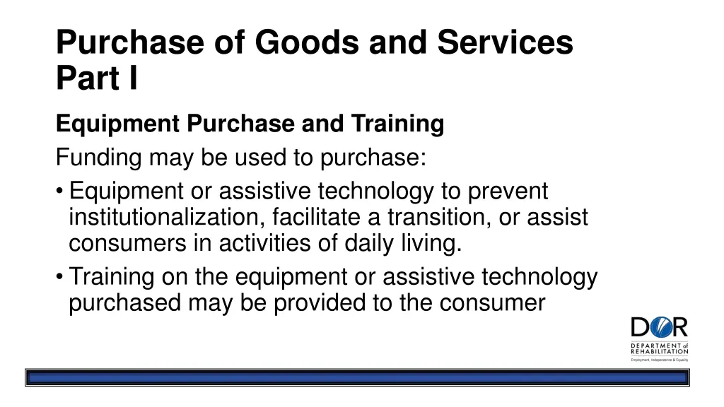 purchase of goods and services part i equipment