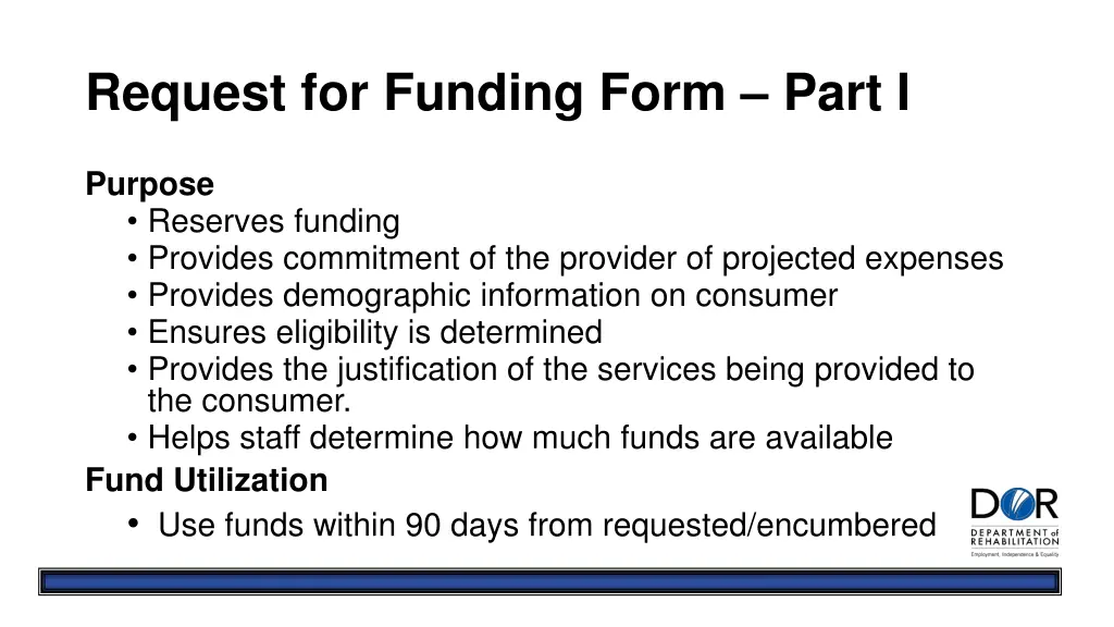 request for funding form part i