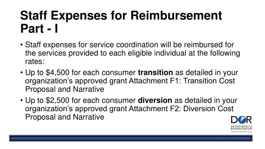 staff expenses for reimbursement part i
