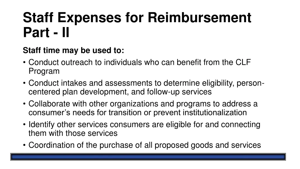 staff expenses for reimbursement part ii
