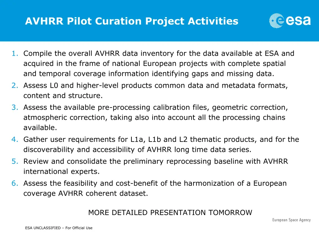 avhrr pilot curation project activities