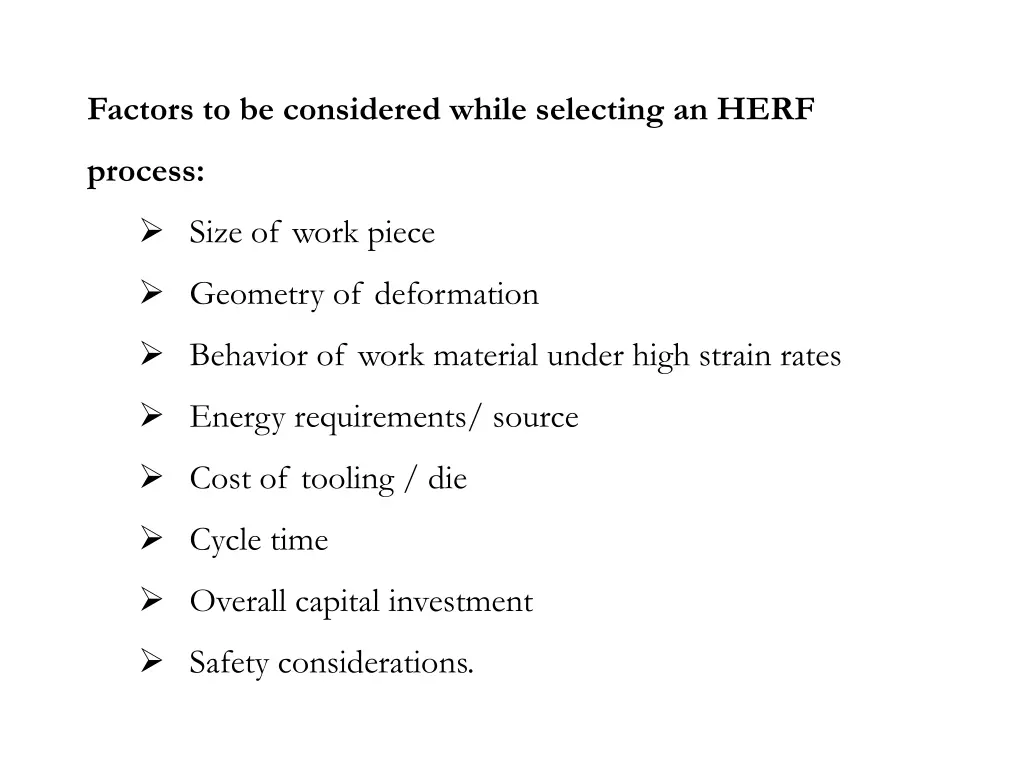 factors to be considered while selecting an herf