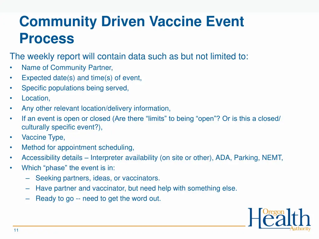 community driven vaccine event process the weekly
